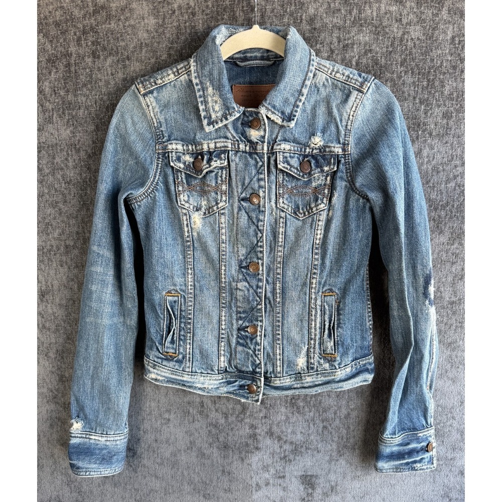 Abercrombie & Fitch Distressed Denim Jacket Womens Small Blue Jean‎ Y2K Trucker